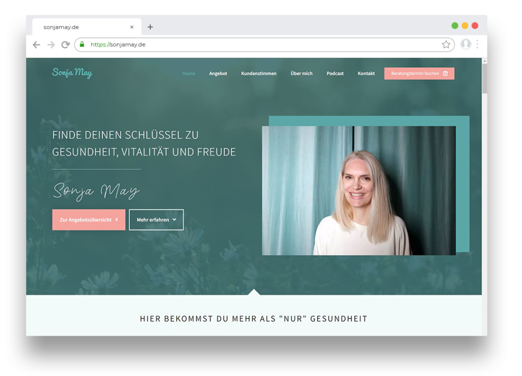Ein Startseiten Mockup von der Webseite sonjamay.de